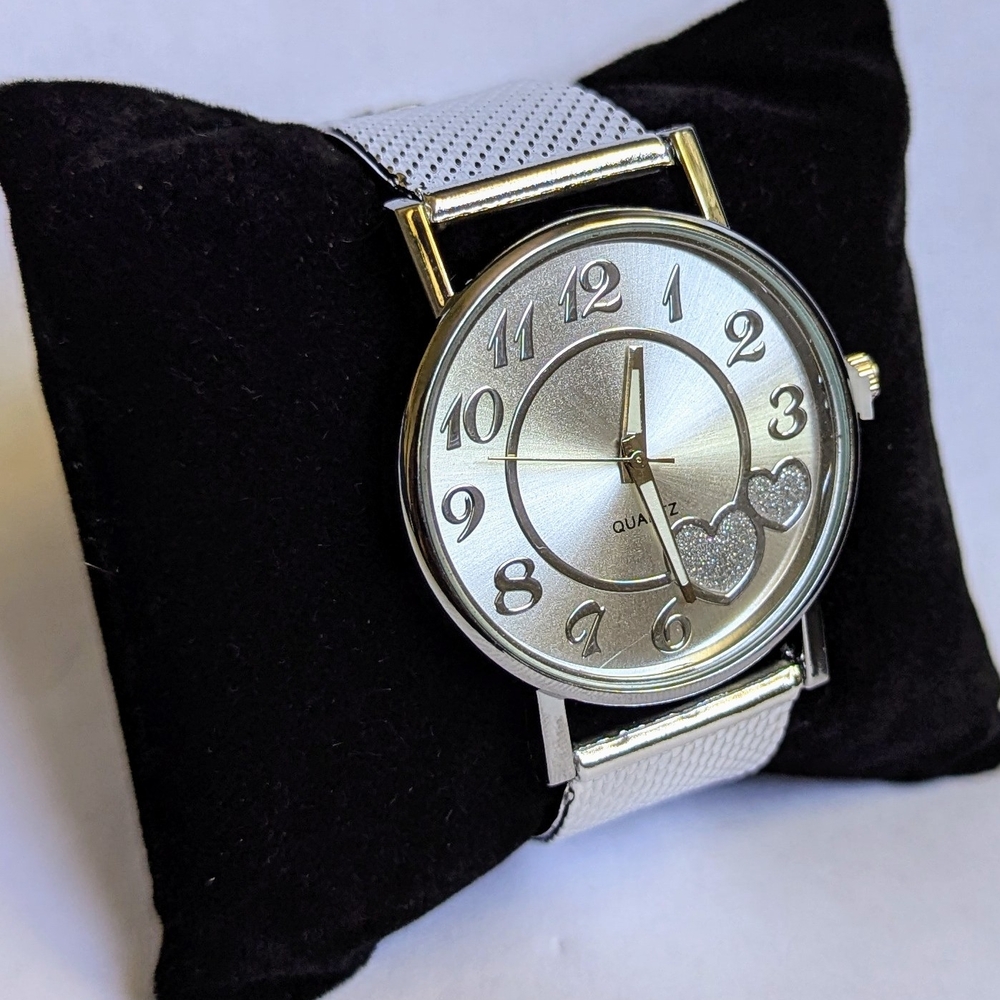 Stylish Silver Watch with Heart Details